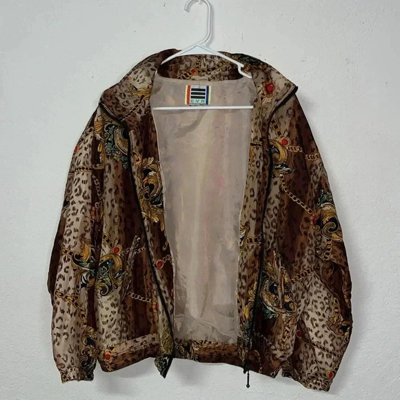 Vintage animal print 80s 90s jacket full zipper lightweight pockets - Picture 1 of 11